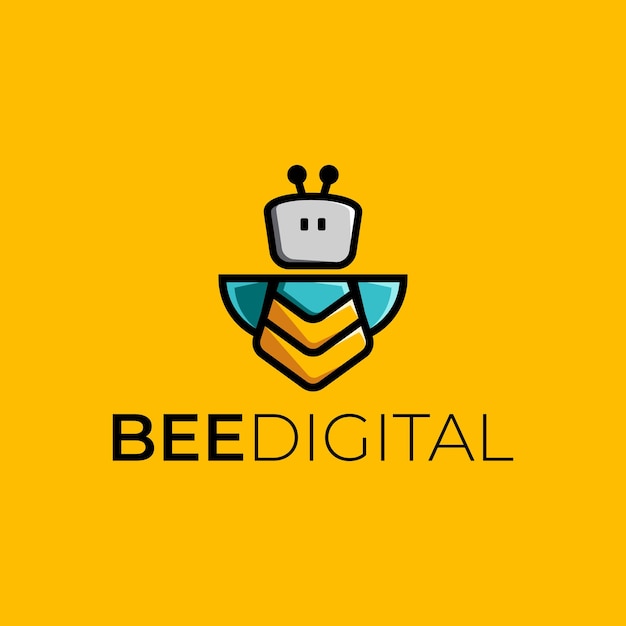 Logo De Mascotte De Robot Numérique D'abeille