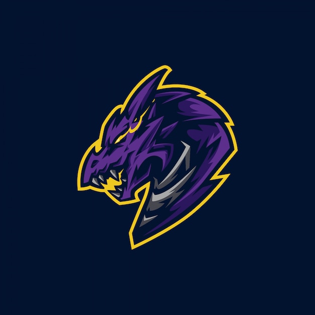 Vecteur logo de mascotte de tête de dragon et logo de jeu