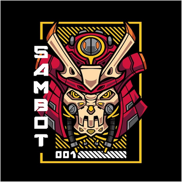 Logo De Mascotte Tête De Robot Samouraï