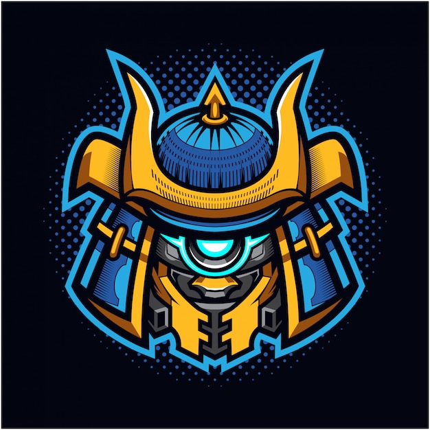 Logo De La Mascotte De La Tête De Robot Shogun