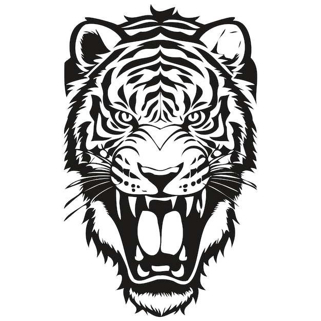 Logo De Mascotte De Tête De Tigre Pour Les Badges De Modèle Noir Et Blanc De L'équipe Sportive Et Sportive