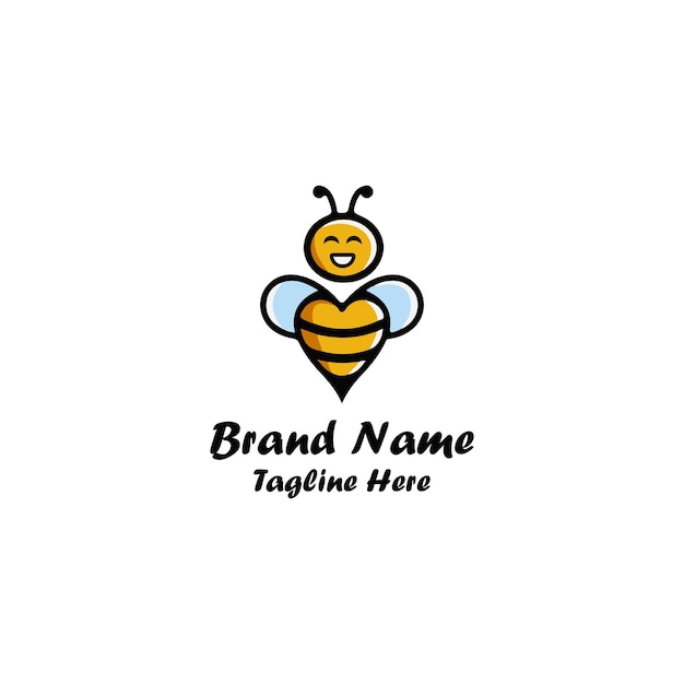 Logo De Mascotte De Vecteur De Coeur D'abeille