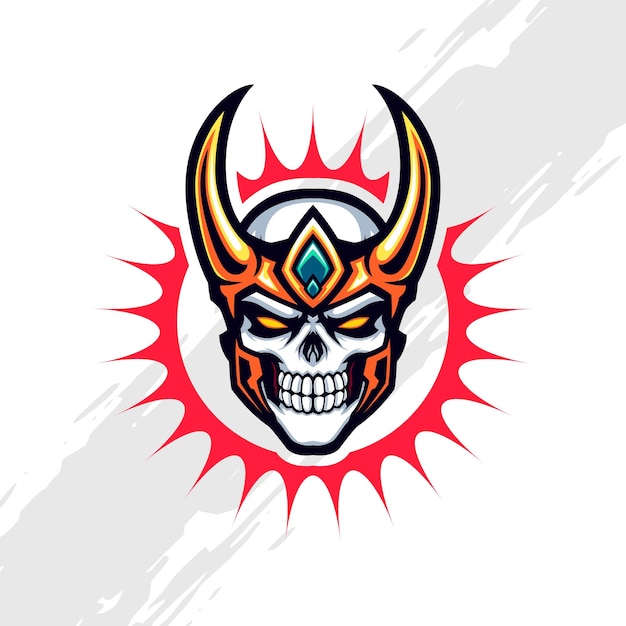 Logo de la mascotte viking du crâne à cornes d'or brillant