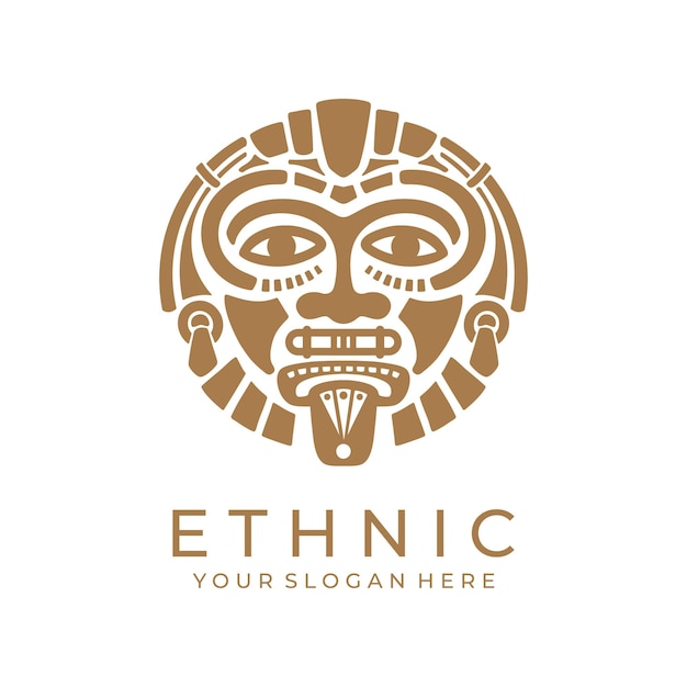Logo de masque ethnique Logo de masque aztèque et maya pour les entreprises Conception de vecteur culturel dans un style minimaliste Illustration vectorielle