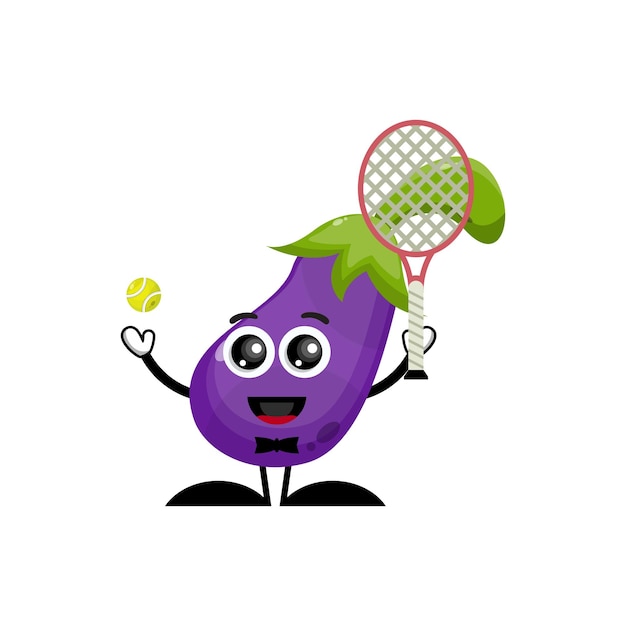 Logo Mignon De Personnage D'aubergine De Tennis