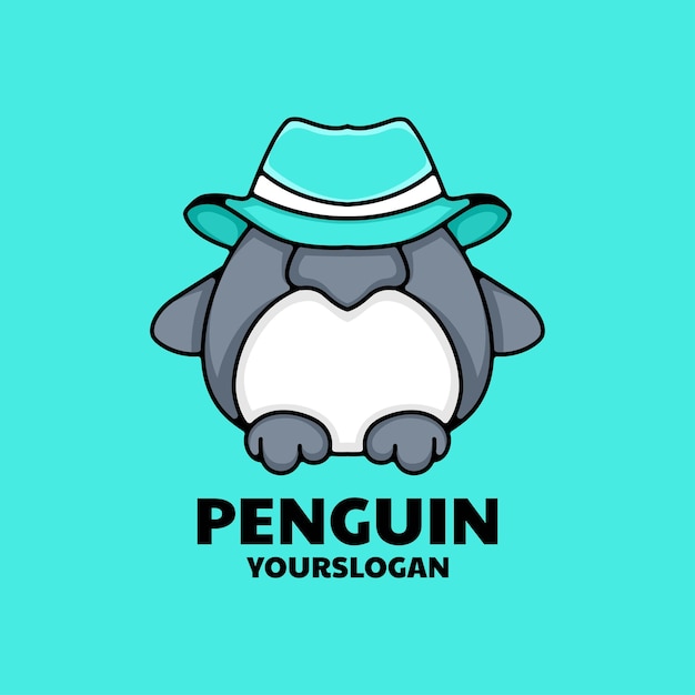 Logo Mignon De Pingouin Utilisant Un Chapeau