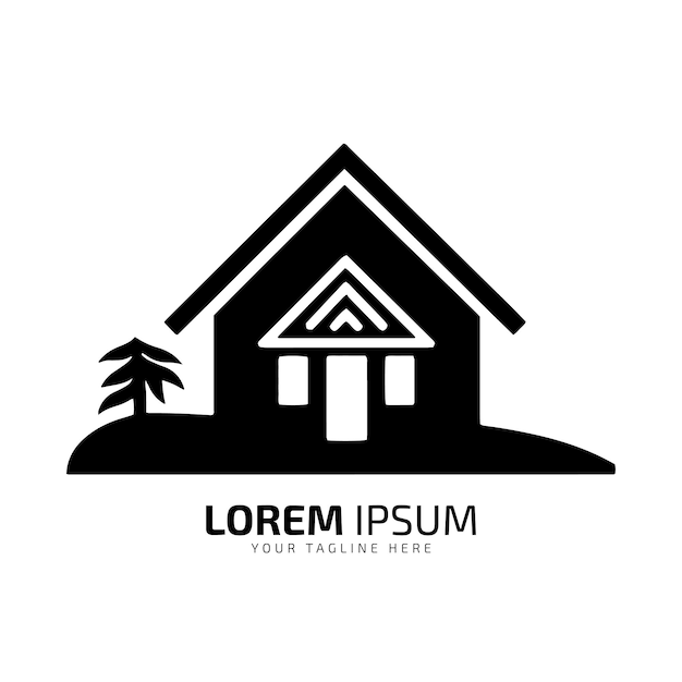 logo minimal et abstrait de la maison icône maison silhouette vecteur avec arbre