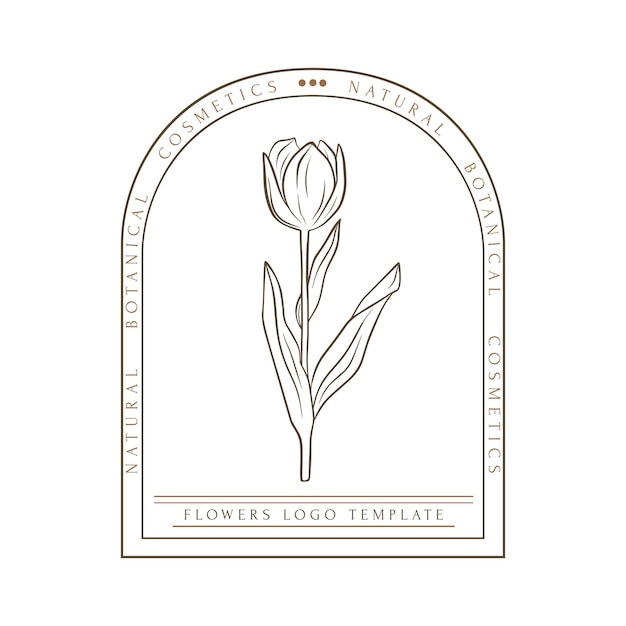 Logo Minimal Dessiné à La Main De Fleurs Et De Feuilles épanouies En Dessin Au Trait Illustration Vectorielle Floral Bohème Composition De Monogramme Botanique Décoratif Pour Invitation De Mariage De Carte De Voeux