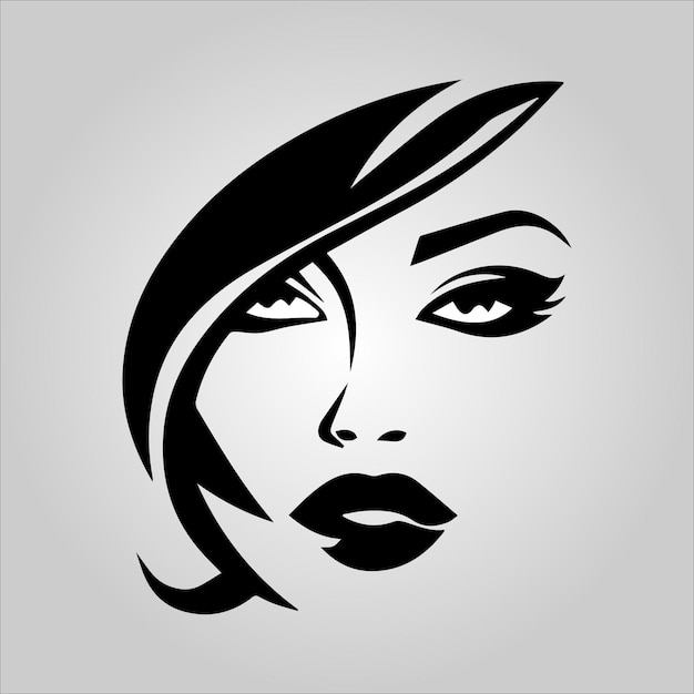 Un logo de mode et de beauté du visage Logo du visage de la fille Logo des cheveux féminins Art vectoriel