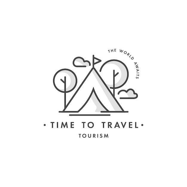 Logo De Modèle Coloré De Conception De Vecteur Ou Agence De Voyage D'emblème Et Différents Types De Tourisme Hikin