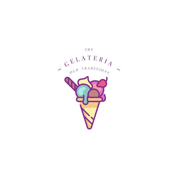 Logo De Modèle Coloré Ou Emblème - Crème Glacée, Gelato. Icône De Crème Glacée. Logo Dans Un Style Linéaire Branché Sur Fond Blanc.