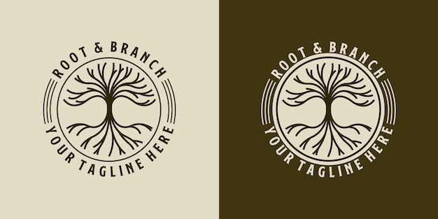 Vecteur logo moderne de l'arbre avec un élément de branche et de racine