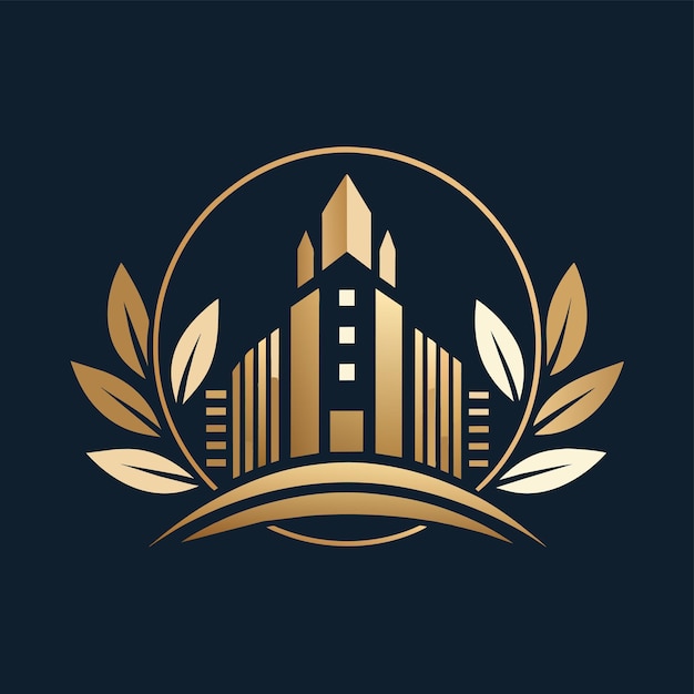 Un logo moderne en or avec un bâtiment au centre Un logo élégant et propre inspiré du monde du conseil juridique