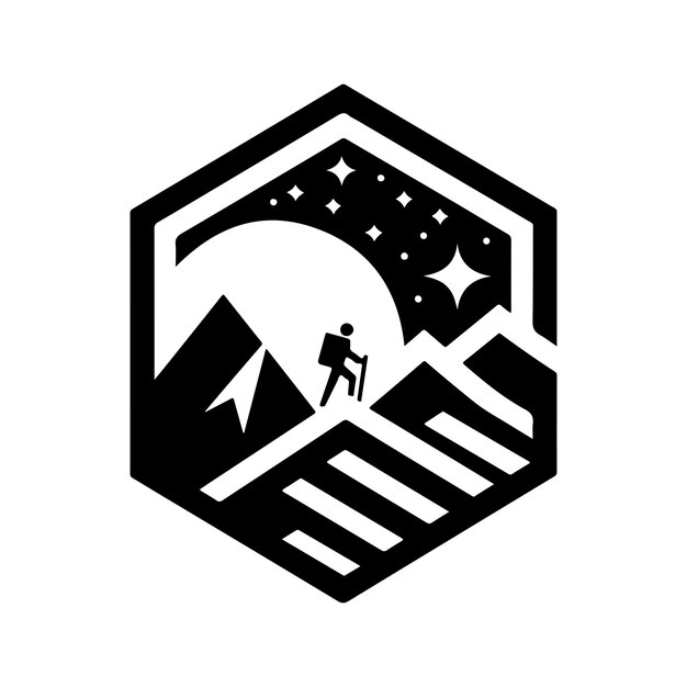 logo monochrome d'illustration géométrique de randonnée en montagne