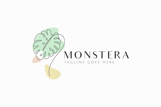 Vecteur logo monstera plant leaf linear style continu dessiné doodle beauté tropicale naturelle mur de mode