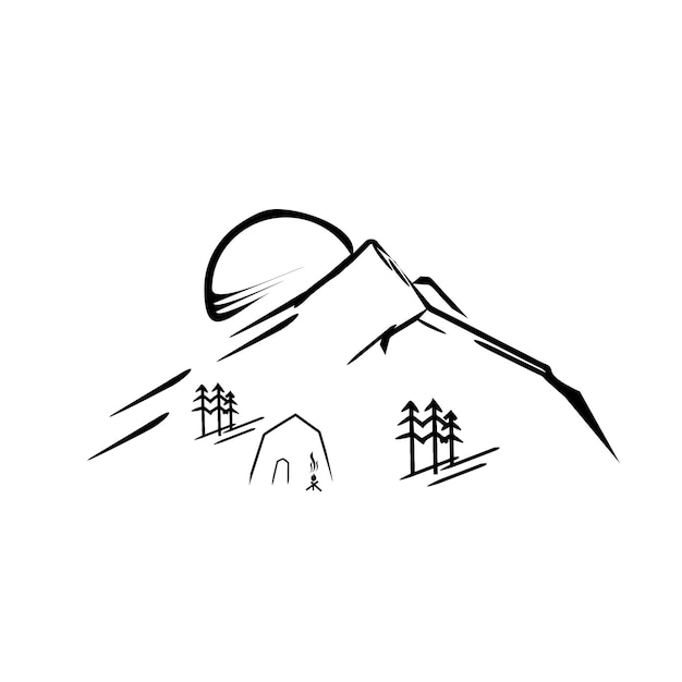 Logo De Montagne Et Illustration De Conception De Concept De Ligne Mono