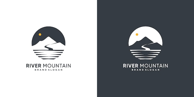 Logo De Montagne De Rivière Créatif Avec Un Concept Moderne Vecteur Premium