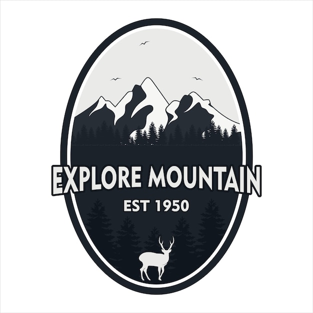 Logo de montagne avec style vintage en noir et blanc
