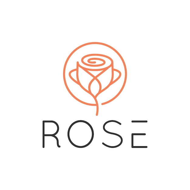 Logo Nature Du Modèle Vectoriel D'icône De Logo Rose, Avec Dessin De Style D'art En Ligne