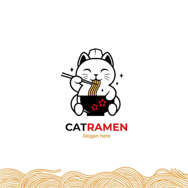 Le Logo De Neko Cat Ramen Est Le Logo Des Nouilles Asiatiques.