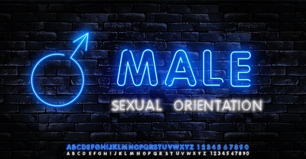 Logo néon masculin. Modèle vectoriel de signes néon LGBT.