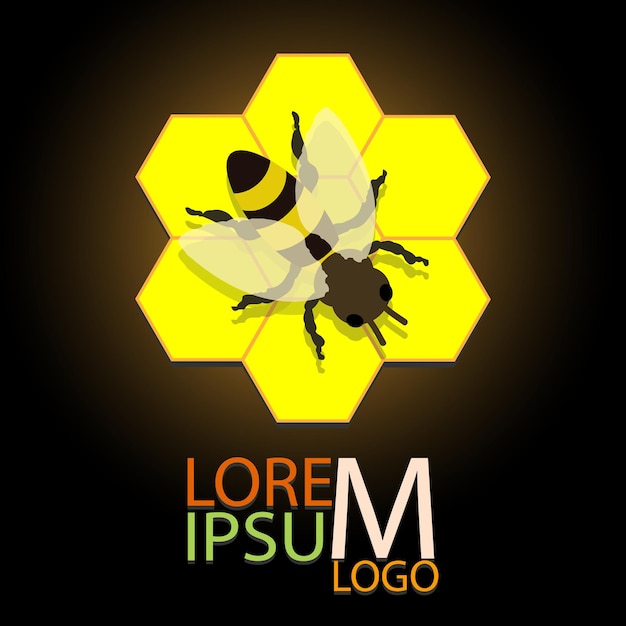 Logo En Nid D'abeille Avec Illustration Vectorielle D'abeille Eps 10.