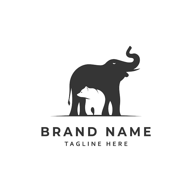 Logo Noir Et Blanc Minimaliste Avec Un éléphant Et Un Petit Logo D'ours