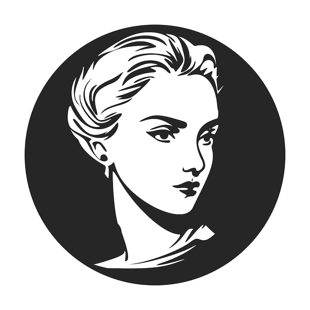 Logo noir et blanc représentant une fille belle et sophistiquée Style minimaliste avec des lignes épurées et un design simple mais efficace