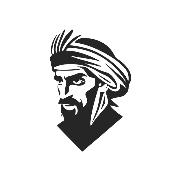 Vecteur logo noir et blanc strict et minimaliste représentant un homme d'apparence arabe