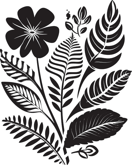 Logo Noir Du Paradis Botanique Avec Des Fleurs Tropicales Icône De Vecteur D'évasion De L'île En Noir