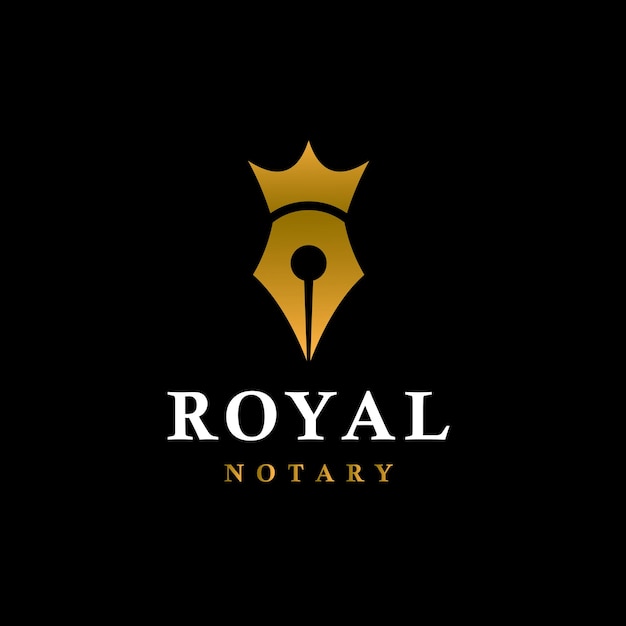 Logo De Notaire Royal En Or De Luxe Avec Conception De Stylo Et De Couronne