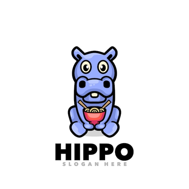 Vecteur le logo de la nouille au ramen d'hippopotame