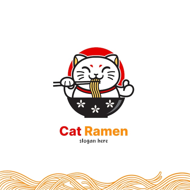 Vecteur le logo des nouilles ramen de chat est le logo des nouilles asiatiques.