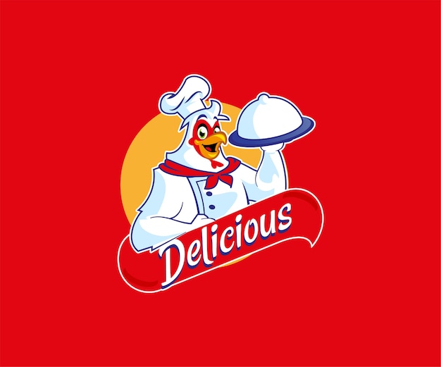 Vecteur logo de nourriture délicieuse mascotte de poulet