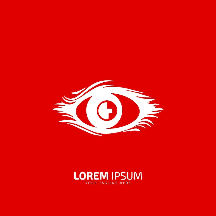 Vecteur un logo d'oeil oeil icône oeil vecteur silhouette sur fond rouge