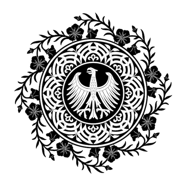 Logo Oiseau Aigle Avec Cadre Floral Silhouette Faite à La Main Modèle 120