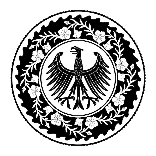 Vecteur logo oiseau aigle avec cadre floral silhouette faite à la main modèle 128