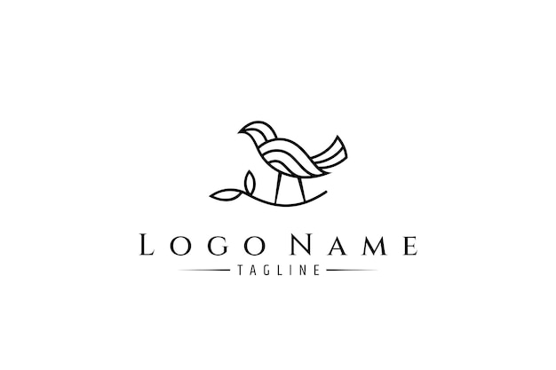 Logo D'oiseau Avec Perché Sur Une Branche D'arbre Dans Un Style De Conception Linéaire