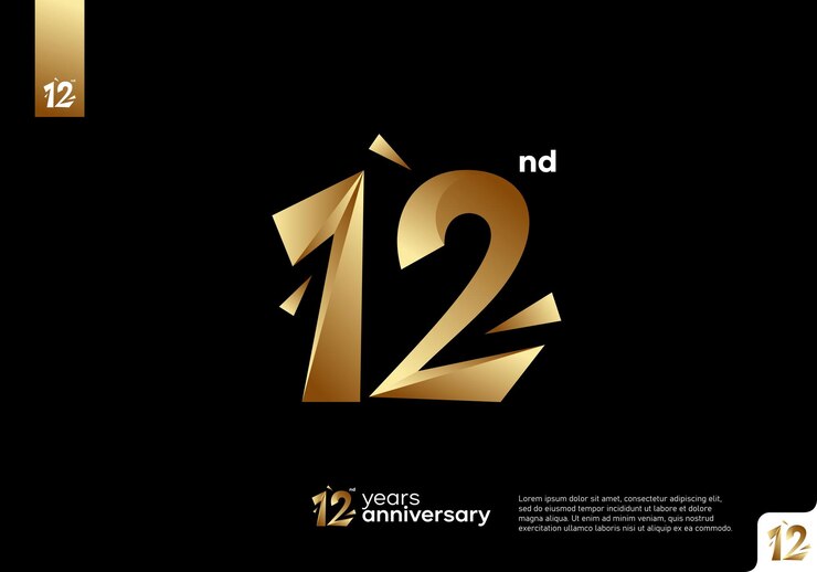 Vecteur logo or et noir pour un anniversaire de 12 ans.