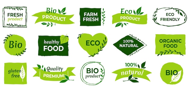 Logo Organique. étiquettes De Produits Végétaliens, Badges D'aliments Naturels Et De Légumes écologiques, Autocollants Frais Et Sains