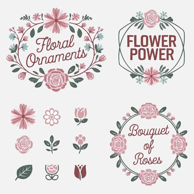 Logo d'ornement floral et ensemble d'icônes