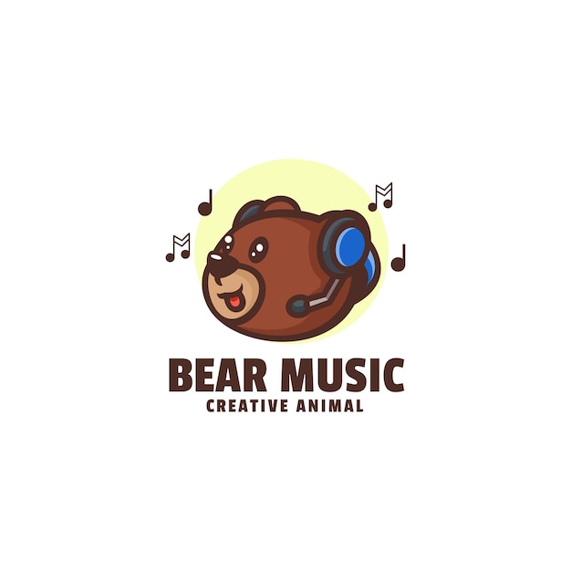 Logo Ours Musique Mascotte Style Dessin Animé