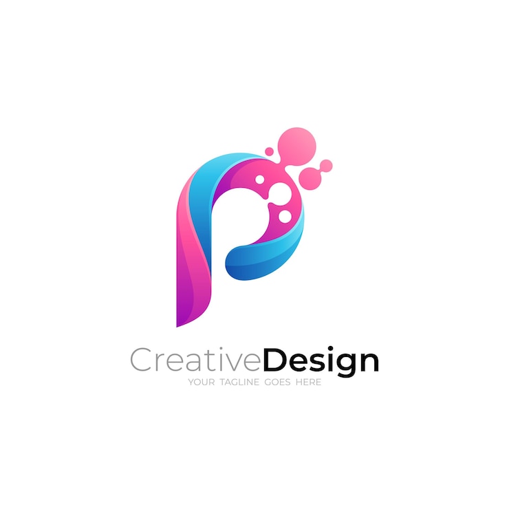 Vecteur logo p logo 3d coloré de la lettre p et conception de babillage