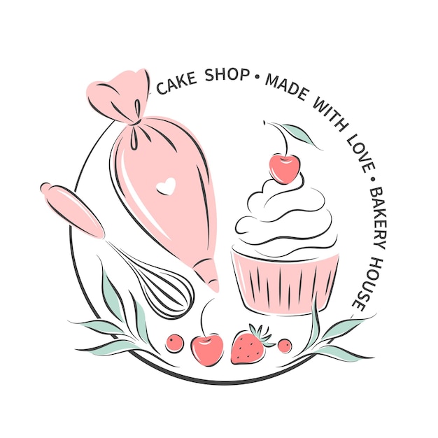 Vecteur logo de la pâtisserie ensemble d'outils pour faire des gâteaux, des biscuits et des pâtisseries