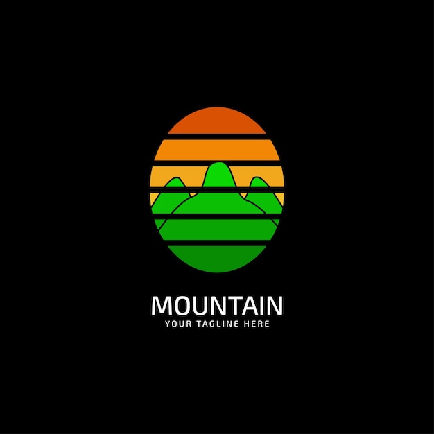 Logo De Paysage De Montagne Et Sensation De Coucher De Soleil De Style Rétro