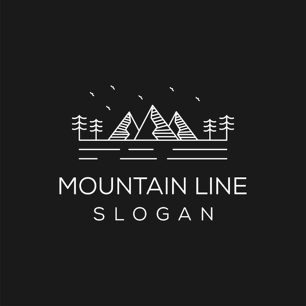 Logo De Paysage De Montagne Vecteur Dessin Au Trait Noir Et Blanc