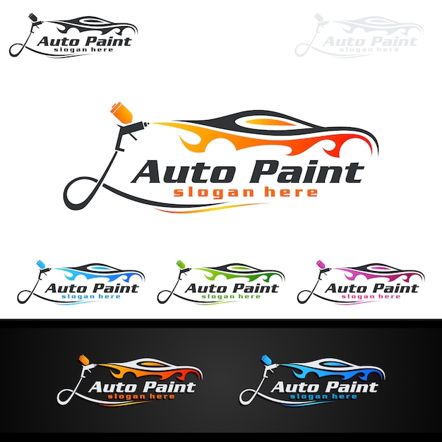 Vecteur logo de peinture de voiture avec pistolet de pulvérisation et concept de voiture de sport
