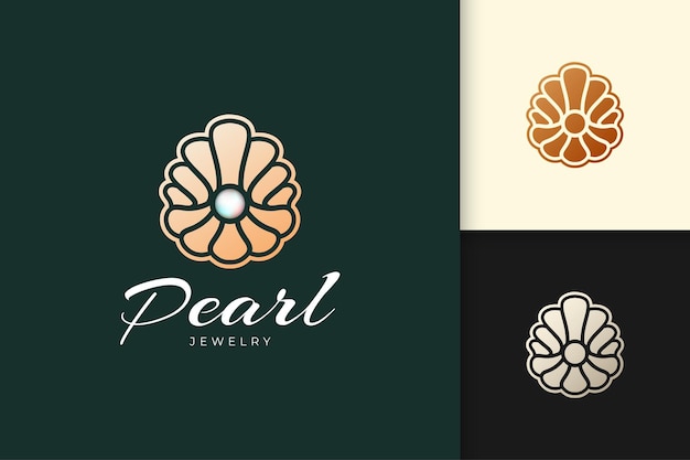 Le Logo De Perles De Luxe Et Haut De Gamme En Forme De Palourde Abstraite Représente Des Bijoux Ou Des Pierres Précieuses