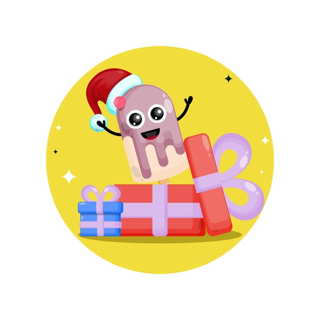 Logo De Personnage Mignon De Cadeau De Noël De Bâton De Crème Glacée