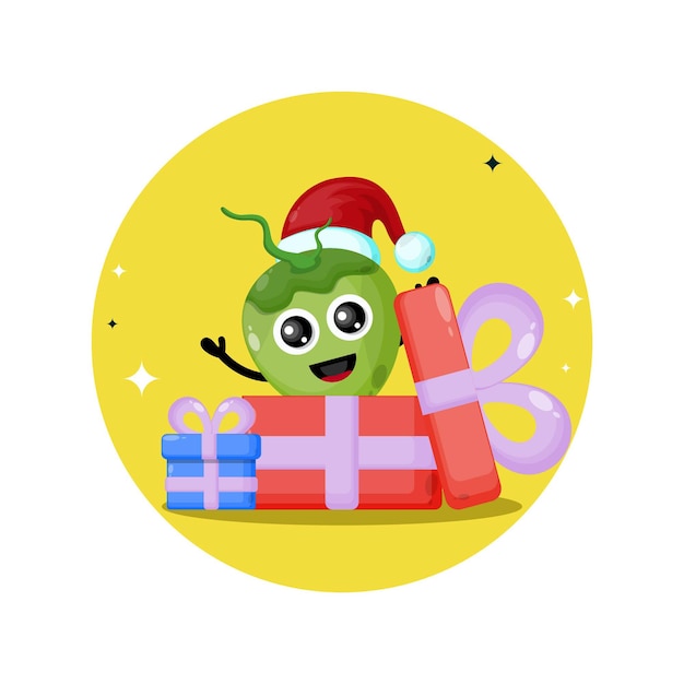 Logo de personnage mignon de cadeau de noix de coco de Noël